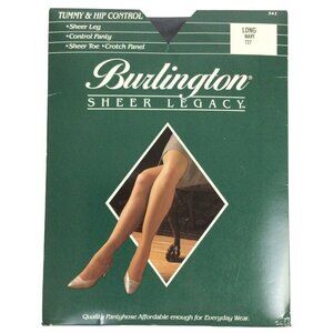 Burlington Sheer Legacy Pantyhose Long Navy Blue Tummy Hip Control Sandalfoot